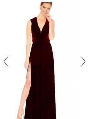 Sleeveless Deep V Burgundy Maxi Dress with High Slit